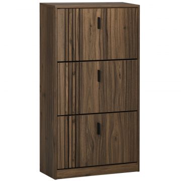 Dulap pentru Pantofi, Organizator de Pantofi cu 3 Sertare si Rafturi Reglabile pentru 18 Perechi, 63x24x114 cm, Nuc