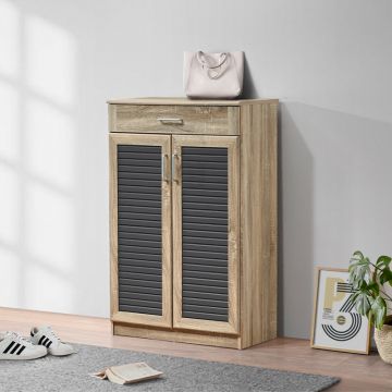 Dulap pentru pantofi Sante cu capacitate 20 perechi, Sonoma/Gri închis, 80x37x123 cm - Stejar