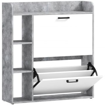 Dulap pentru pantofi slim cu 2 sertare rabatabile, Capacitate 15 perechi de pantofi, 83x24x90.5 cm, Gri