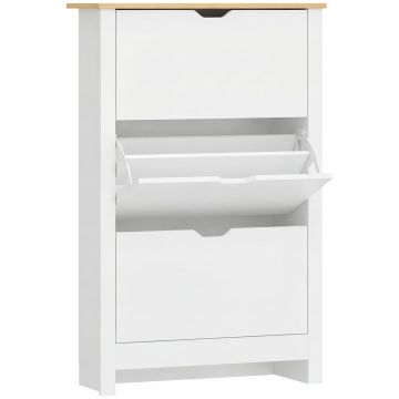 Dulap pentru Pantofi Slim pentru 18 Perechi de Pantofi, 3 Sertare cu 2 Rafturi Reglabile si Detasabile, 72x26x112 cm, Alb
