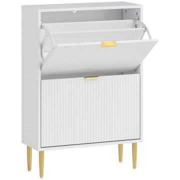 Dulap Slim pentru 12 Perechi de Pantofi, cu 2 Sertare Rabatabile si Rafturi Reglabile, 60x24x91.5 cm, Alb