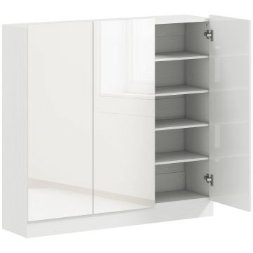 Dulap slim pentru pantofi, pentru 25-30 de perechi, cu usi cu inchidere amortizata, alb lucios