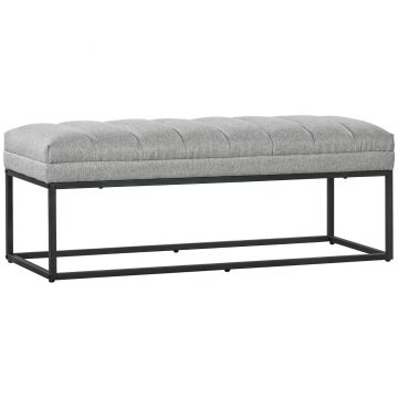 HOMCOM Banc design modern, scaun căptușit în material aspect lin gri și structură din metal negru, suport 200 kg, 120x44x45,5cm | Aosom Romania