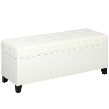 HOMCOM Bancă de depozitare 112L, banchetă pentru capătul patului din țesătură tip in, șezut capitonat, 120 x 40 x 48 cm, crem | Aosom Romania