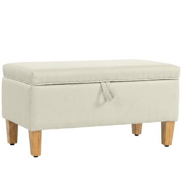 HOMCOM Bancă de depozitare, capăt de pat, taburet tapitat cu aspect de in cu picioare din lemn de cauciuc, 71x37x36cm, bej | Aosom Romania