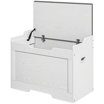 HOMCOM Bancă de Depozitare cu Pernă din Material Textil, Bancă Multifuncțională cu Balama de Siguranță, 75x40x56 cm, Alb | Aosom Romania