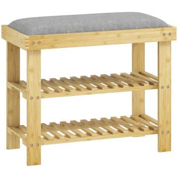 HOMCOM Bancă pentru încălțăminte din bambus, raft pentru încălțăminte cu 3 niveluri, stil scandinav, 60 x 29 x 49 cm, lemn natural | Aosom Romania