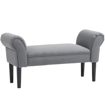 HOMCOM Banchetă pentru marginea patului tapițată în in sintetic cu picioare din lemn, brațe și șezut căptușit gri închis | Aosom Romania