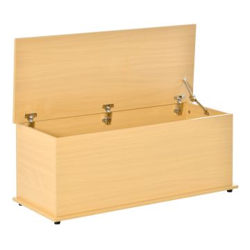 HOMCOM Cufăr de depozitare din lemn, taburet pentru depozitare cu capac pentru dormitor și sufragerie, sarcină max. 120 kg, 100x40x40 cm Natural | Aosom Romania