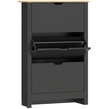 HOMCOM Dulap pentru încălțăminte 3 uși rabatabile 2 compartimente panouri din aglomerat negru stejar | Aosom Romania