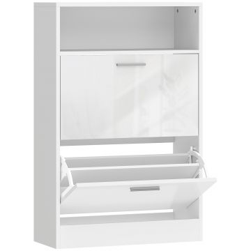 HOMCOM Dulap pentru încălțăminte 8 perechi, dulap, 2 sertare rabatabile, rafturi reglabile și compartiment, alb | Aosom Romania