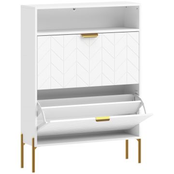 HOMCOM Dulap pentru pantofi 16 perechi, dulap îngust cu 2 sertare rabatabile, compartiment deschis, alb | Aosom Romania