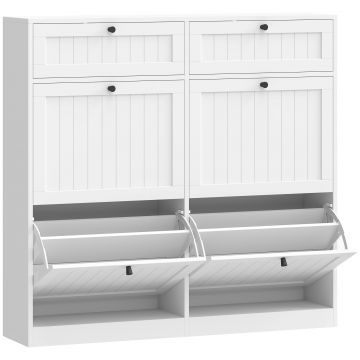 HOMCOM Dulap pentru pantofi 20 perechi, dulap îngust cu 4 sertare rabatabile, 2 compartimente, alb | Aosom Romania