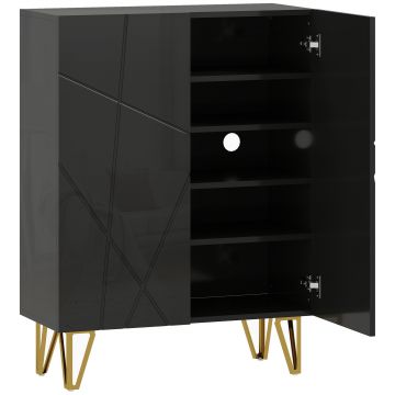 HOMCOM Dulap pentru pantofi cu 2 uși, raft pentru pantofi, depozitare pentru pantofi cu 3 rafturi reglabile 72 x 31,5 x 95 cm, Negru | Aosom Romania