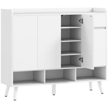 HOMCOM Dulap pentru pantofi cu design fără mânere, 4 uși, 4 rafturi reglabile, raft independent pentru pantofi cu 5 picioare din lemn, lemn, Alb | Aosom Romania