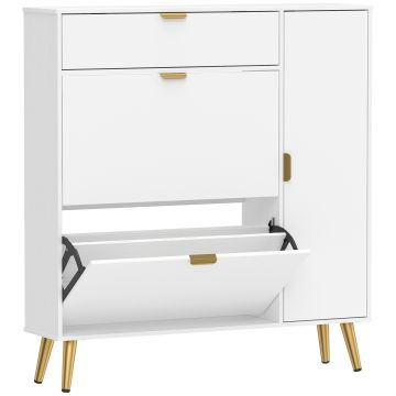 HOMCOM Dulap pentru Pantofi Slim cu Uși Rabatabile, Rafturi Reglabile, pentru 12 Perechi, Alb | Aosom Romania