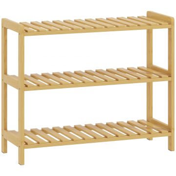 HOMCOM Etajeră din bambus cu 3 niveluri pentru pantofi pentru 9 perechi pentru antreu hol 70x26x57,5 cm natural | Aosom Romania