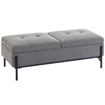 HOMCOM Ladă-bancă din ţesătură tip in, bancă de pat cu 2 compartimente, capace rabatabile şi perne extra-groase, 117 x 50 x 44 cm | Aosom Romania