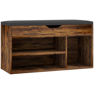 HOMCOM Mobilier pentru încălțăminte Bancă cu depozitare în 2 niveluri, nișă + compartiment integrat cu pernă, efect lemn de mahon | Aosom Romania