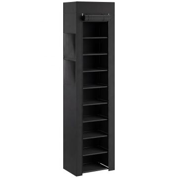 HOMCOM Pantofar 10 Etajere, Cover Antipraf, 20 Perechi, 45 x 30 x 175 cm, Negru | Aosom Romania