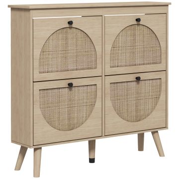 HOMCOM Pantofar 4 clapete 20 perechi raft reglabil stil boem picioare lemn masiv 105 x 24 x 97,5 cm natural | Aosom Romania