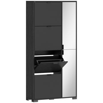 HOMCOM Pantofar cu Oglindă, 4 Sertare Rabatabile, Pantofar pentru Hol, Negru | Aosom Romania