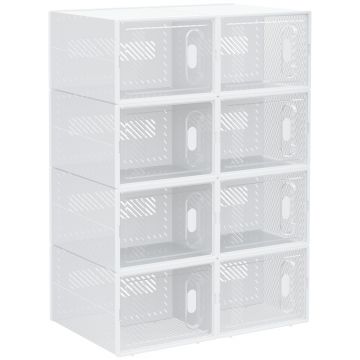 HOMCOM Pantofar Modular cu 8 Cuburi de Depozitare și Uși Magnetice, Cuburi din PP, 25x35x19 cm, Alb și Transparent | Aosom Romania
