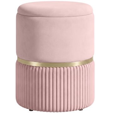 HOMCOM Pouf/taburet suport pentru picioare cufăr de depozitare din catifea corduroy 36 x 36 x 44 cm pentru living dormitor roz | Aosom Romania