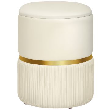 HOMCOM Pouf taburet suport pentru picioare cutie de depozitare din catifea canaletată 36 x 36 x 44 cm pentru living dormitor bej | Aosom Romania