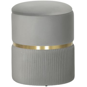 HOMCOM Taburet rotund de depozitare, Taburet tapițat cu catifea și capac detașabil, șezut căptușit și spațiu de depozitare ascuns, Gri deschis | Aosom Romania