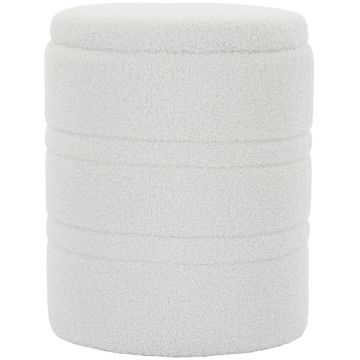 HOMCOM Taburet Rotund Tip Pouf cu Spațiu de Depozitare 33L din Sherpa cu Capac, Capacitate 120kg, Living, Hol, Alb | Aosom Romania