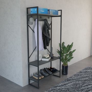 Mobilier de hol cu suport metalic Levento, Metal și Lemn, 88x34x180 cm - Antracit