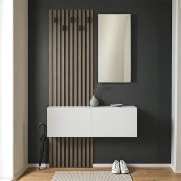 Mobilier de intrare Arika cu oglinda si Riflaj, alb-sonoma, 100x37x199 cm