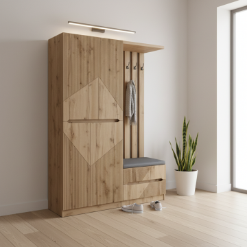 Mobilier de intrare Zomie, Lemn de Stejar, 131x41x180 cm