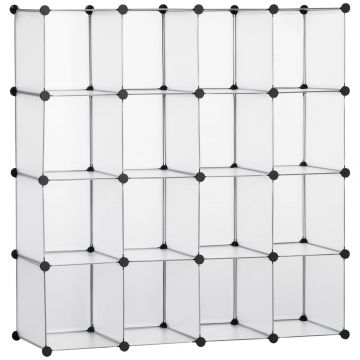 Mobilier pentru incaltaminte modular, 16 cuburi 30x30x30cm din plastic PP si otel , transparent