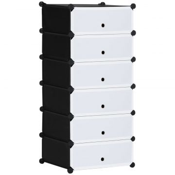 Mobilier pentru incaltaminte modular, 6 cuburi 49x36.5x108 cm din plastic PP si otel, Negru