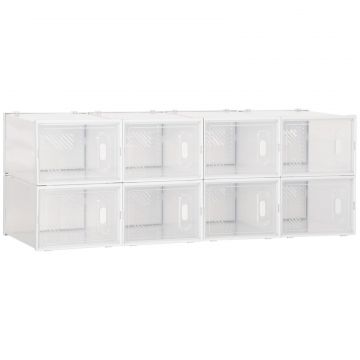 Mobilier pentru organizarea incaltamintei cu gauri de ventilare, 8 cuburi, 28x36x21cm din Plastic PP, Alb si transparent