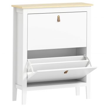 Pantofar cu 2 Sertare Rabatabile pentru 14 Perechi de Pantofi si Rafturi Reglabile, 80x24x95.5 cm, Alb