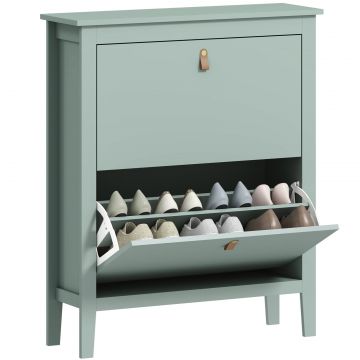 Pantofar cu 2 Sertare Rabatabile pentru 14 Perechi de Pantofi si Rafturi Reglabile, 80x24x95.5 cm, Verde