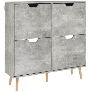 Pantofar cu 4 Sertare Rabatabile pe 2 Niveluri pentru 16 Perechi de Pantofi, 95x26x95 cm, Gri