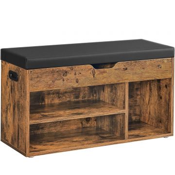 Pantofar cu banca, capitonata, 3 compartimente, sarcina 150 kg, 30x80x44cm, vintage, maro inchis