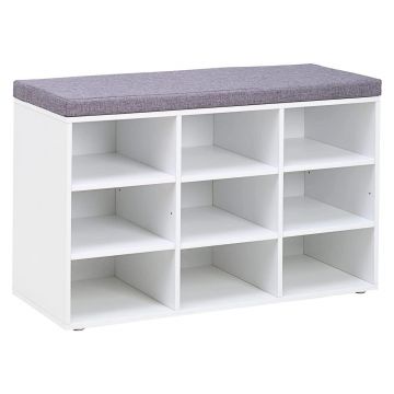 Pantofar cu banca cu 9 compartimente si perna, sarcina 136 kg, 79x30x48 cm, alb