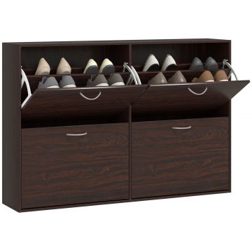 Pantofar Economisire Spatiu pentru 24 de Perechi, cu Rafturi Reglabile si 4 Sertare, din Lemn, 120x24x81cm, Maro