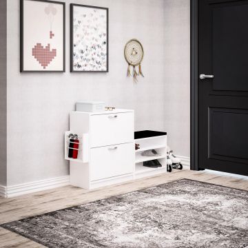 Pantofar Mamaia cu bancuta si suport umbrela, Alb, 130x80x31 cm - Alb