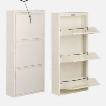 Pantofar Miko, 3 Compartimente cu Cheie, 50x103x15 cm - Alb