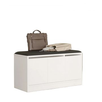 Pantofar Octopod cu 3 usi si taburet, Alb - Lemn, Natural, 90x46x36 cm - Alb