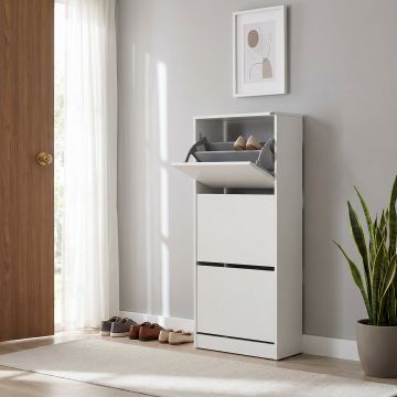 Pantofar SHC-330-BB-1 Home Collection® Compact Plus, 12 Perechi, 3 Compartimente, Alb - Stejar - Mov, 51x119x26 cm - Alb