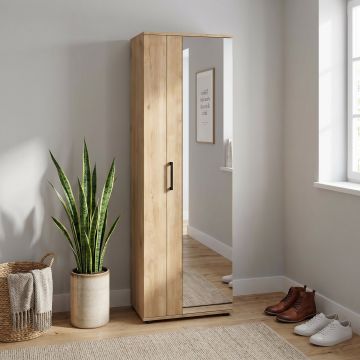 Pantofar SHC-629-BB-2 Home Collection® Porto, 2 usi reversibile cu oglinda, 10 rafturi, capacitate 28 perechi, Alb - Natur, 60x187x36 cm - Natur
