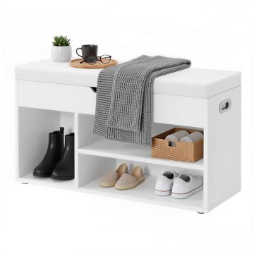 Pantofar tip banca cu depozitare Vasagle Alb 80x30.3x44 cm