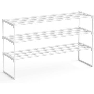 Raft pantofi 3 nivele stivuibil reversibil, structura metalica, capacitate 20 perechi, montaj fara unelte, 92x30x55 cm, alb